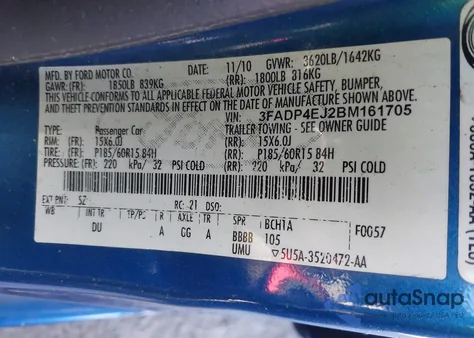 2011 Ford Fiesta Se from USA, damaged, VIN 3FADP4EJ2BM161705